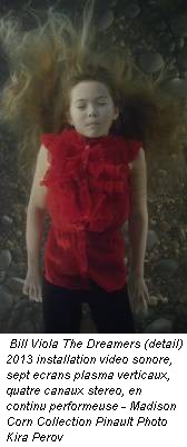 Bill Viola The Dreamers (detail) 2013 installation video sonore, sept ecrans plasma verticaux, quatre canaux stereo, en continu performeuse - Madison Corn Collection Pinault Photo Kira Perov