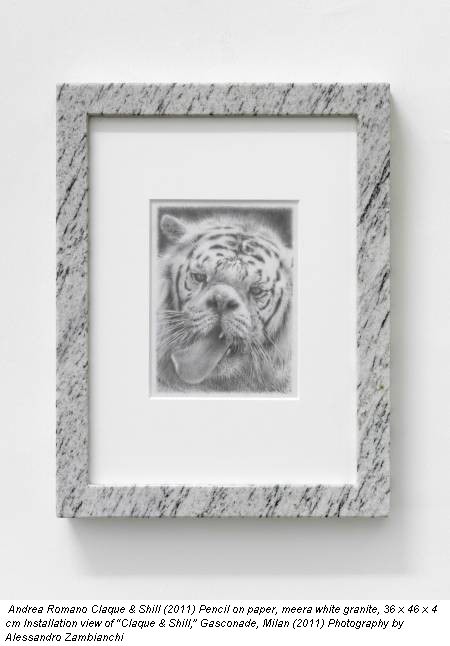 Andrea Romano Claque & Shill (2011) Pencil on paper, meera white granite, 36 x 46 x 4 cm Installation view of 