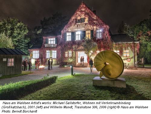 Haus am Waldsee Artist's works: Michael Sailstorfer, Wohnen mit Verkehrsanbindung (Großkatzbach), 2001 (left) and Wilhelm Mundt, Trashstone 306, 2006 (right) © Haus am Waldsee Photo: Berndt Borchardt