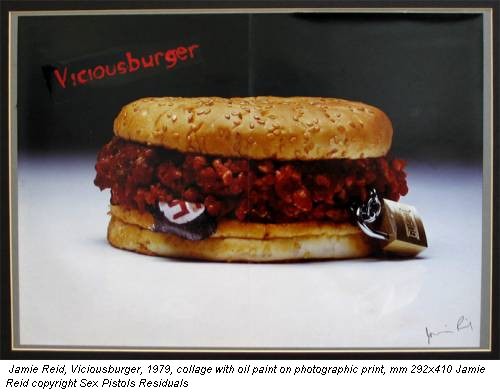 Jamie Reid, Viciousburger, 1979, collage with oil paint on photographic print, mm 292x410 Jamie Reid copyright Sex Pistols Residuals