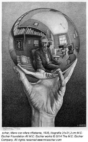 scher, Mano con sfera riflettente, 1935, litografia 31x21,3 cm M.C. Escher Foundation All M.C. Escher works © 2014 The M.C. Escher Company. All rights reserved www.mcescher.com