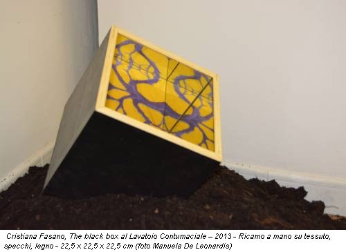 Cristiana Fasano, The black box al Lavatoio Contumaciale – 2013 - Ricamo a mano su tessuto, specchi, legno - 22,5 x 22,5 x 22,5 cm (foto Manuela De Leonardis)