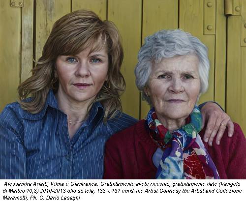 Alessandra Ariatti, Vilma e Gianfranca. Gratuitamente avete ricevuto, gratuitamente date (Vangelo di Matteo 10,8) 2010-2013 olio su tela, 133 x 181 cm © the Artist Courtesy the Artist and Collezione Maramotti, Ph. C. Dario Lasagni