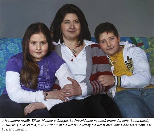 Alessandra Ariatti, Silvia, Monica e Giorgio. La Provvidenza nascerà prima del sole (Lacordaire), 2010-2013, olio su tela, 162 x 210 cm © the Artist Courtesy the Artist and Collezione Maramotti, Ph. C. Dario Lasagni