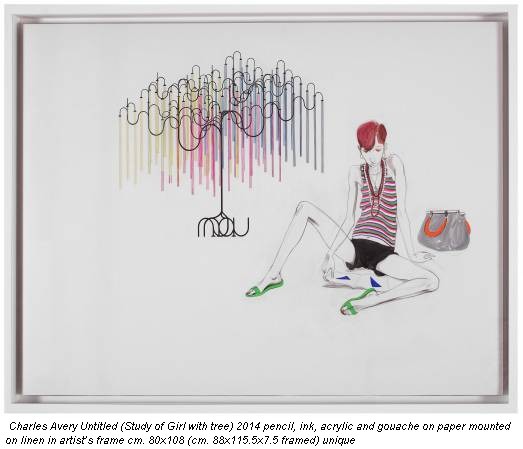 Charles Avery Untitled (Study of Girl with tree) 2014 pencil, ink, acrylic and gouache on paper mounted on linen in artist’s frame cm. 80x108 (cm. 88x115.5x7.5 framed) unique