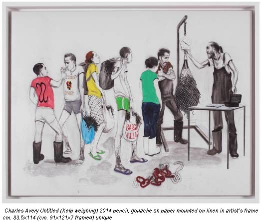Charles Avery Untitled (Kelp weighing) 2014 pencil, gouache on paper mounted on linen in artist’s frame cm. 83.5x114 (cm. 91x121x7 framed) unique