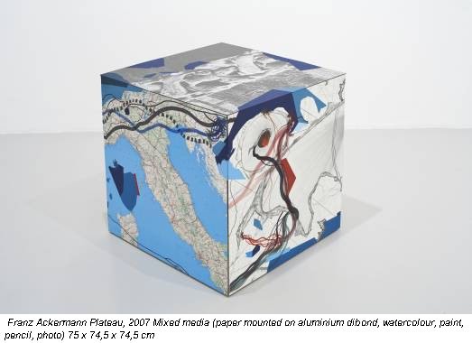 Franz Ackermann Plateau, 2007 Mixed media (paper mounted on aluminium dibond, watercolour, paint, pencil, photo) 75 x 74,5 x 74,5 cm