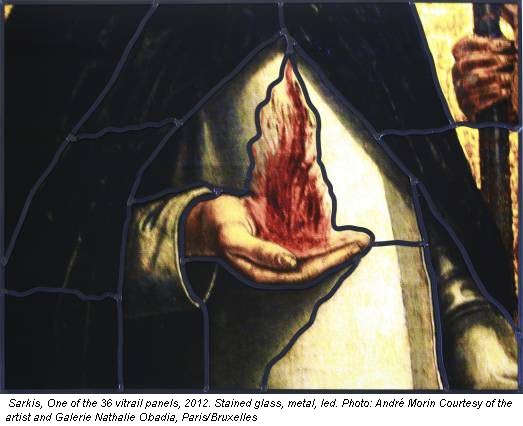 Sarkis, One of the 36 vitrail panels, 2012. Stained glass, metal, led. Photo: André Morin Courtesy of the artist and Galerie Nathalie Obadia, Paris/Bruxelles