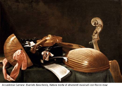 Accademia Carrara: Evaristo Baschenis, Natura morta di strumenti musicali con fiocco rosa