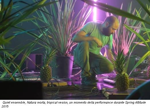 Quiet ensemble, Natura morta, tropical vesion, un momento della performance durante Spring Attitude 2015
