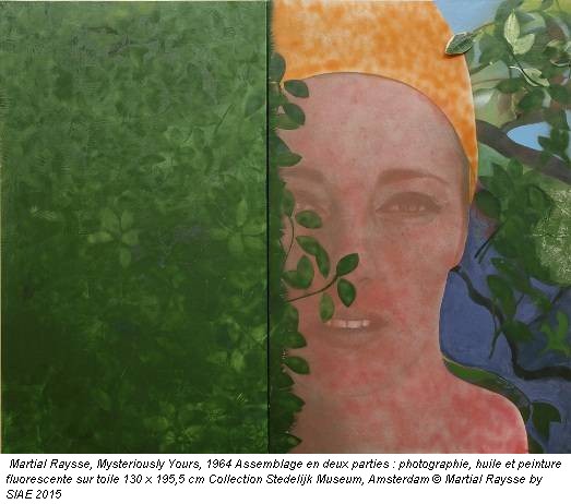 Martial Raysse, Mysteriously Yours, 1964 Assemblage en deux parties : photographie, huile et peinture fluorescente sur toile 130 x 195,5 cm Collection Stedelijk Museum, Amsterdam © Martial Raysse by SIAE 2015