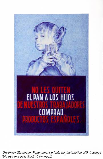 Giuseppe Stampone, Pane, amore e fantasia, installation of 5 drawings (bic pen on paper 31x21,5 cm each)