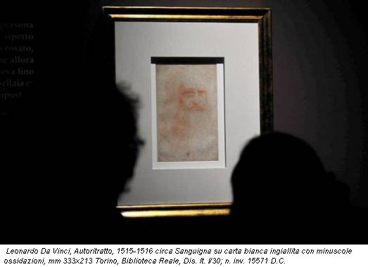 Leonardo Da Vinci, Autoritratto, 1515-1516 circa Sanguigna su carta bianca ingiallita con minuscole ossidazioni, mm 333x213 Torino, Biblioteca Reale, Dis. It. I/30; n. inv. 15571 D.C.