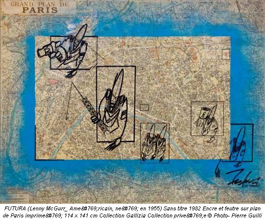 FUTURA (Lenny McGurr_ Américain, né en 1955) Sans titre 1982 Encre et feutre sur plan de Paris imprimé 114 x 141 cm Collection Gallizia Collection privée &copy; Photo- Pierre Guilli