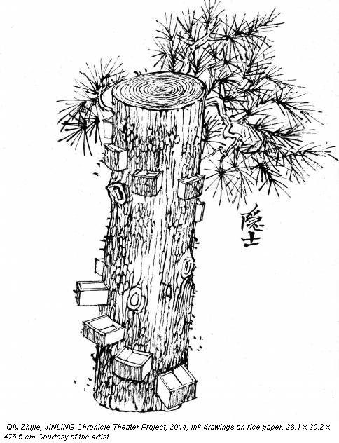 Qiu Zhijie, JINLING Chronicle Theater Project, 2014, Ink drawings on rice paper, 28.1 x 20.2 x 475.5 cm Courtesy of the artist