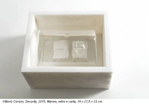 Vittorio Corsini, Security, 2015, Marmo, vetro e carta, 19 x 27,5 x 23 cm