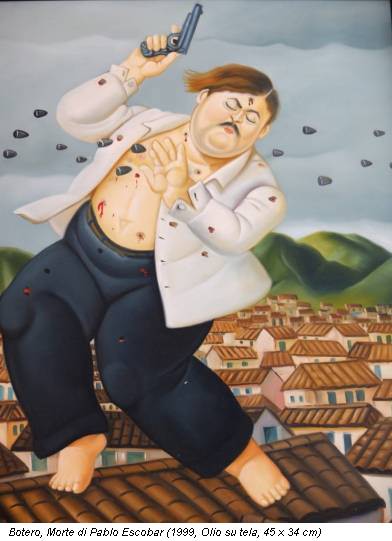 Botero, Morte di Pablo Escobar (1999, Olio su tela, 45 x 34 cm)