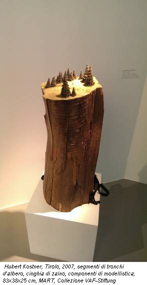 Hubert Kostner, Tirolo, 2007, segmenti di tronchi d’albero, cinghia di zaino, componenti di modellistica, 83x38x25 cm, MART, Collezione VAF-Stiftung