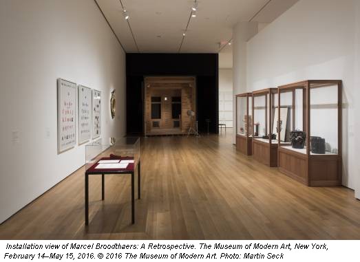 Installation view of Marcel Broodthaers: A Retrospective. The Museum of Modern Art, New York, February 14–May 15, 2016. © 2016 The Museum of Modern Art. Photo: Martin Seck