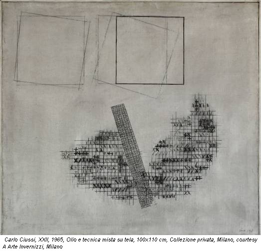 Carlo Ciussi, XXII, 1965, Olio e tecnica mista su tela, 100x110 cm, Collezione privata, Milano, courtesy A Arte Invernizzi, Milano