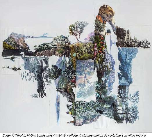Eugenio Tibaldi, Myth's Landscape 01, 2016, collage di stampe digitali da cartoline e acrilico bianco