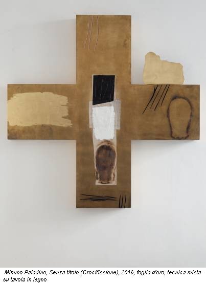 Mimmo Paladino, Senza titolo (Crocifissione), 2016, foglia d'oro, tecnica mista su tavola in legno