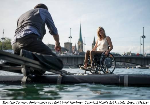 Maurizio Cattelan, Performance con Edith Wolf-Hunkeler, Copyright Manifesta11, photo: Eduard Meltzer