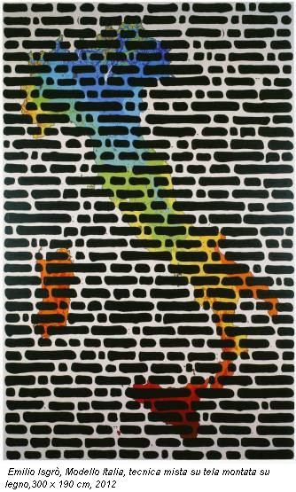 Emilio Isgrò, Modello Italia, tecnica mista su tela montata su legno,300 x 190 cm, 2012