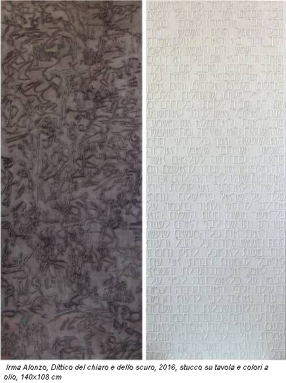 Irma Alonzo, Dittico del chiaro e dello scuro, 2016, stucco su tavola e colori a olio, 140x108 cm