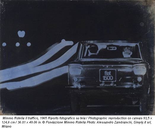 Mimmo Rotella Il traffico, 1965 Riporto fotografico su tela / Photographic reproduction on canvas 93,5 x 124,6 cm / 36.81 x 49.06 in. © Fondazione Mimmo Rotella Photo: Alessandro Zambianchi, Simply.it srl, Milano