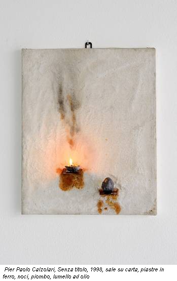 Pier Paolo Calzolari, Senza titolo, 1998, sale su carta, piastre in ferro, noci, piombo, lumello ad olio