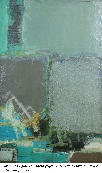 Domenico Spinosa, Interno grigio, 1958, olio su tavola, Treviso, collezione privata