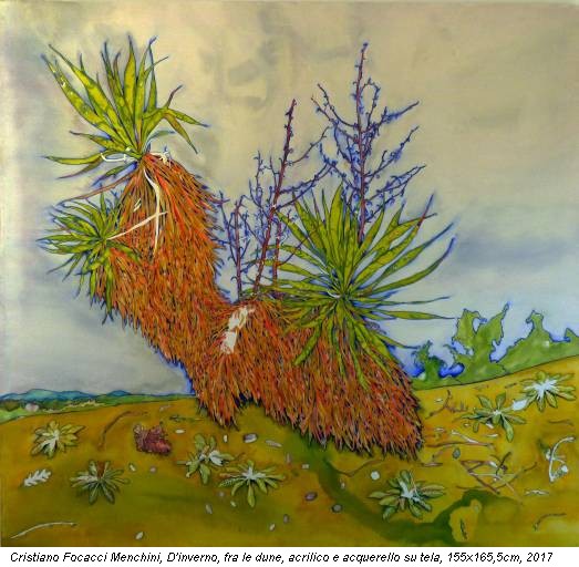 Cristiano Focacci Menchini, D'inverno, fra le dune, acrilico e acquerello su tela, 155x165,5cm, 2017