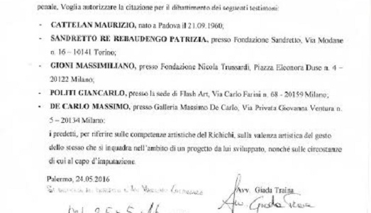 Li cita come parte dell’opera, e loro sono invitati a riferire in tribunale: storia inverosimile per Sandretto, Gioni, Cattelan, Politi e De Carlo