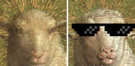 Dopo il restauro, l’Agnello Mistico di Jan Van Eyck sembra un meme