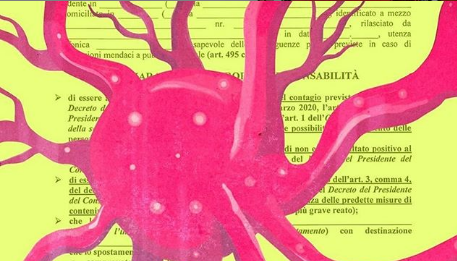 La creatività in quarantena: Autocertificazioni Illustrate su Instagram A quattro mani , Arte digitale, Emiliano Ponzi, Stefano Cipolla. Una delle autocertificazioni illustrate instagram