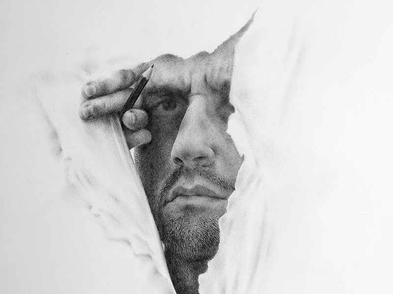 Massimiliano Galliani, Attraverso #11 (autoritratto), 2018, matita su carta Fabriano, cm 60x42, particolare