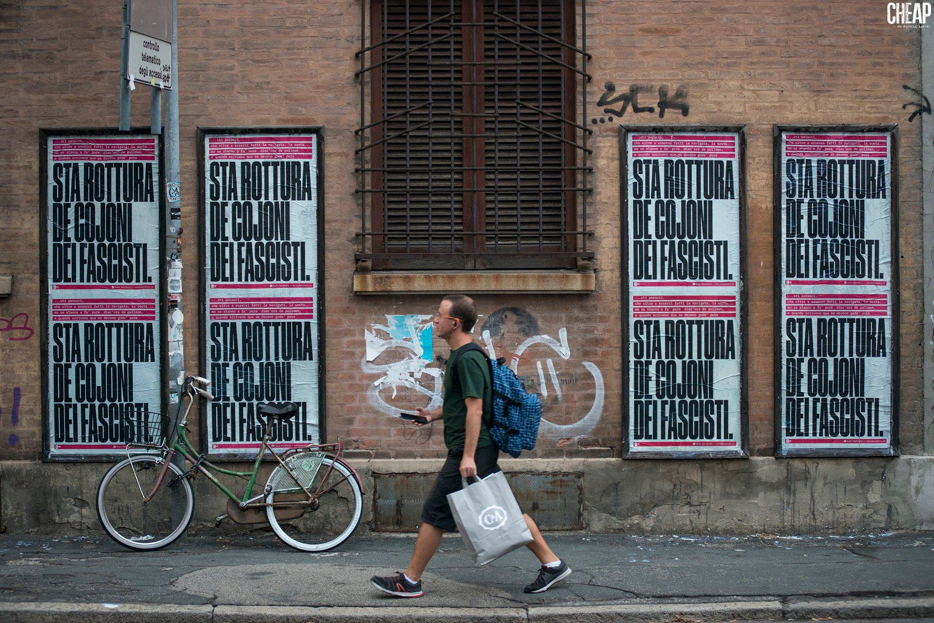 Bologna, 2018 - Il testo-manifesto diventa un poster affisso nelle strade (CHEAP street poster art | ph Michele Lapini).