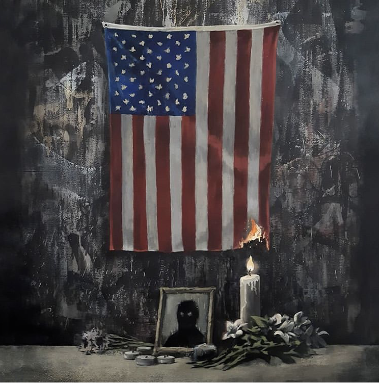 Banksy per Floyd: una bandiera americana che inizia a bruciare