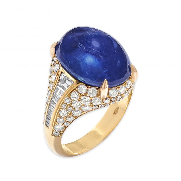 Anello Trombino con zaffiri e diamanti, Bulgari (dai gioielli dell'attrice Franca Valeri Christie's Milano
