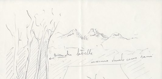 Giuseppe Penone dona oltre 200 opere al Castello di Rivoli Bianche betulle, marmo venato come rami, vene d’acqua, vene di pietra, vene degli alberi, vene dell’uomo, disegno preparatorio per Il giardino delle Sculture fluide a Venaria Reale, 2003. © Archivio Penone e Castello di Rivoli Museo d’Arte Contemporanea