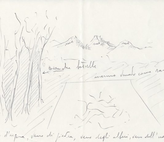 Giuseppe Penone dona oltre 200 opere al Castello di Rivoli Bianche betulle, marmo venato come rami, vene d’acqua, vene di pietra, vene degli alberi, vene dell’uomo, disegno preparatorio per Il giardino delle Sculture fluide a Venaria Reale, 2003. © Archivio Penone e Castello di Rivoli Museo d’Arte Contemporanea