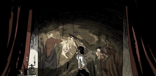 Caravaggio e la ragazza: la nuova graphic novel di Feltrinelli Comics Caravaggio disegnato mentre dipinge la "Resurrezione di Lazzaro" da Lelio Bonnacorso. Tratto da "Caravaggio e la ragazza", testi di Nadia Terranova e disegni di Lelio Bonnacorso, Feltrinelli Comis, 2021.