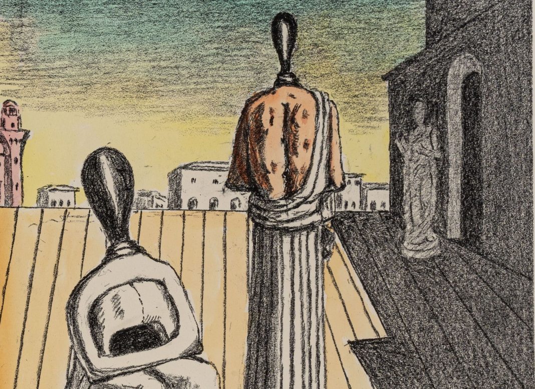 Giorgio De Chirico, Le muse del pomeriggio, 1970, litografia, es. prova di stampa, 66,8x50,8 cm, stima 800-1.200 copia art-rite