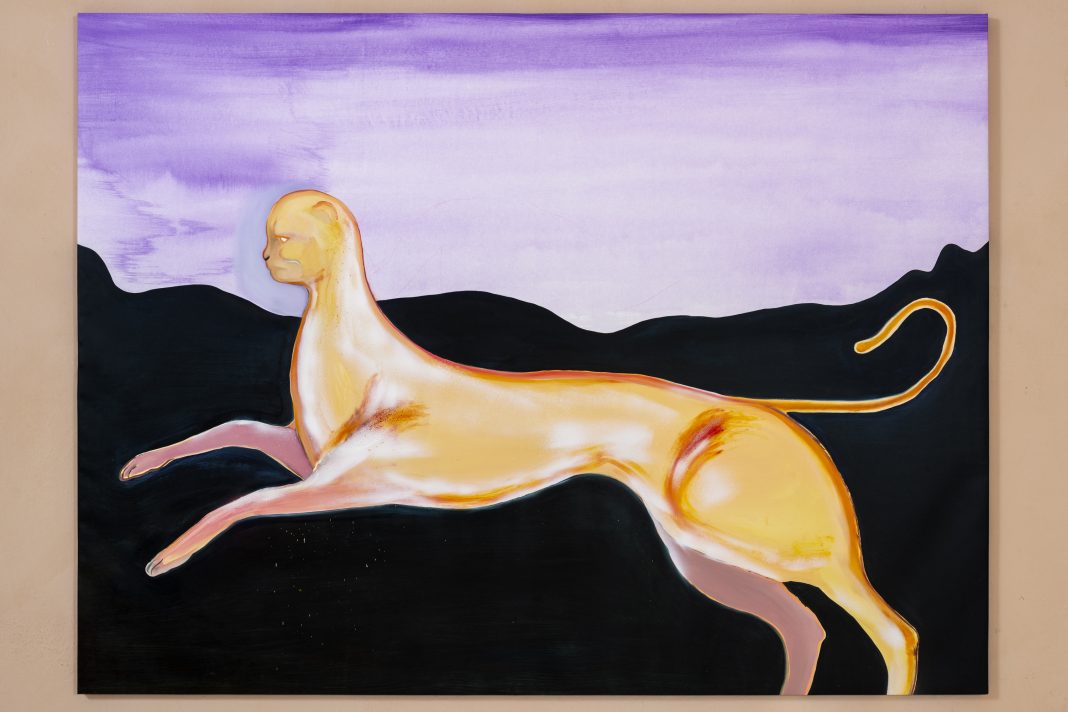 Davide Serpetti. Dioniso-Ramingo, 2022, olio acrilico e spray acrilico su tela, 190x140cm. Ph. Paolo Semprucci