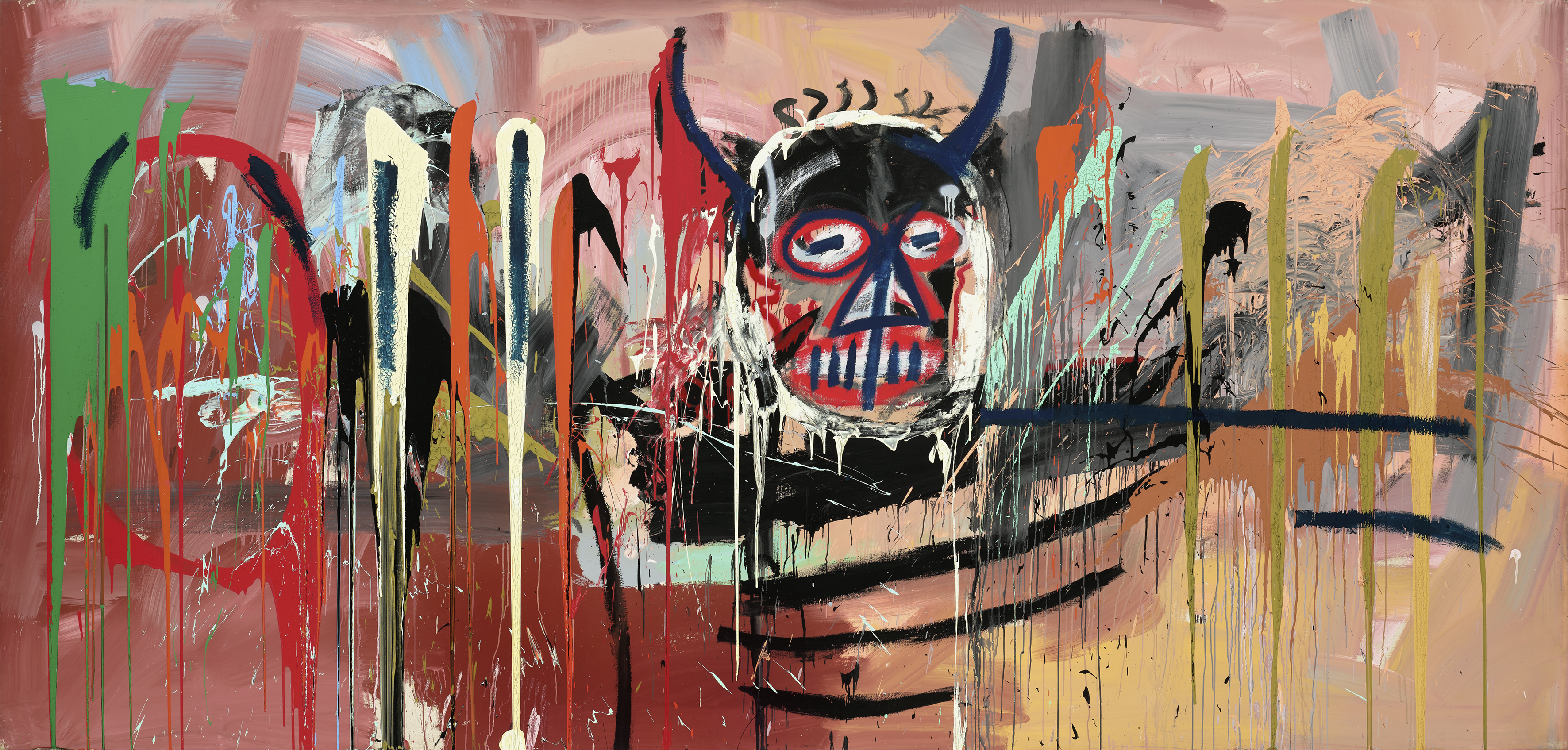 JEAN-MICHEL BASQUIAT, UNTITLED (DEVIL), 1982 Acrylic and spray paint on canvas, 238.7 x 500.4 cm Private Collection © Estate of Jean-Michel Basquiat. Licensed by Artestar, New York Photo: © 2023 Phillips Auctioneers LLC. All Rights Reserved