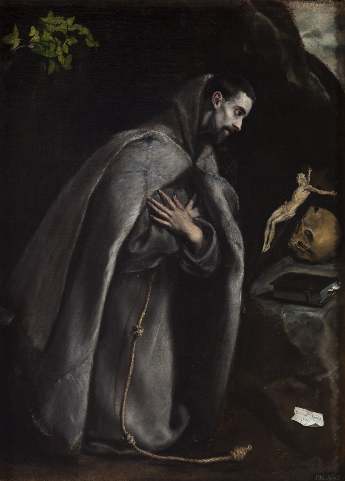 El Greco San Francesco in meditazione in ginocchio 1586-1592 Ca. Oil on canvas, 144 x 104 cm Museo Diocesano de Arte Sacro, Vitoria-Gasteiz ©Elizbarrutiko Arte Sakratuaren Museoa. Arabako Foru Aldundiaren gordailua Museo Diocesano de Arte Sacro. Depósito de la Diputación Foral de Álava