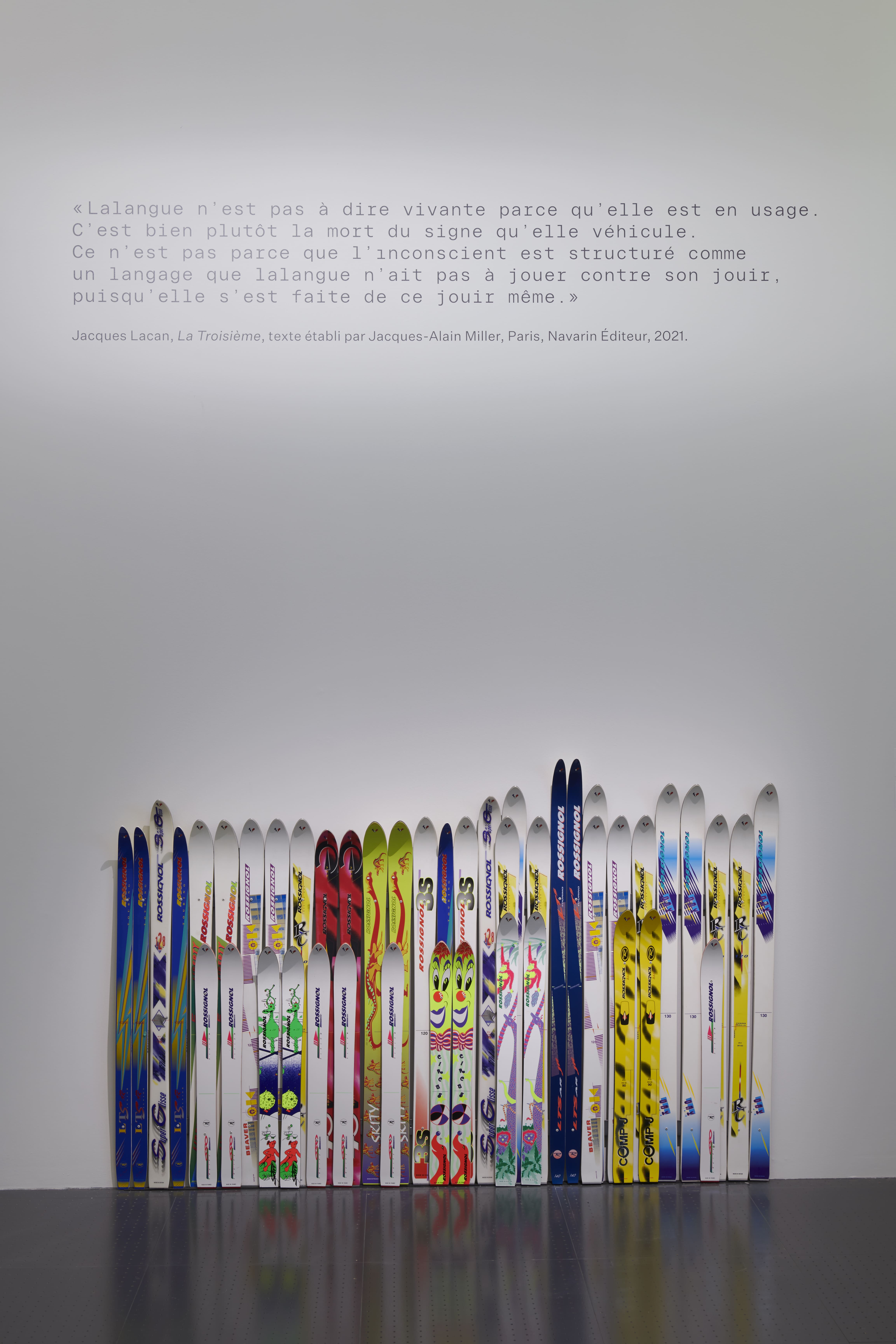 Raymond Hains, *Palissade rossignolesque*, 1997 Technique mixte, 137 × 212 cm Collection Gilles et Marie-Françoise Fuchs Copyright : © ADAGP, Paris, 2024 / Photo : © Centre Pompidou-Metz / Marc Domage / 2023 / Exposition Lacan, l’exposition. Quand l’art rencontre la psychanalyse