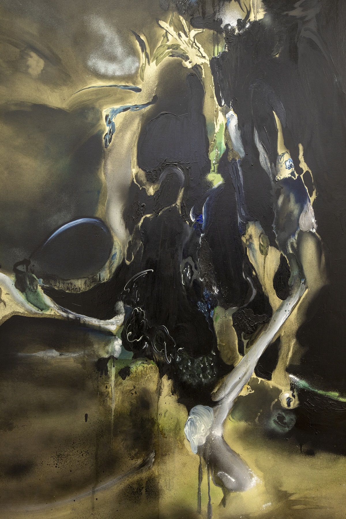 Lorenzo Conforti, Il varco dei capricci (2023), 190x140cm, olio e vernice spray su tela. Crediti: Lusvardi Gallery