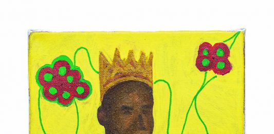 Fuori Posto: alla Fondazione Imago Mundi di Treviso, una mostra sulla condizione dell’esilio Famakinka Olunafemi (Nigeria, France / Nigeria, Francia), Un re senza trono, 2023, Acrilico su tela, 12x10 cm. Courtesy: Fondazione Imago Mundi, 2024